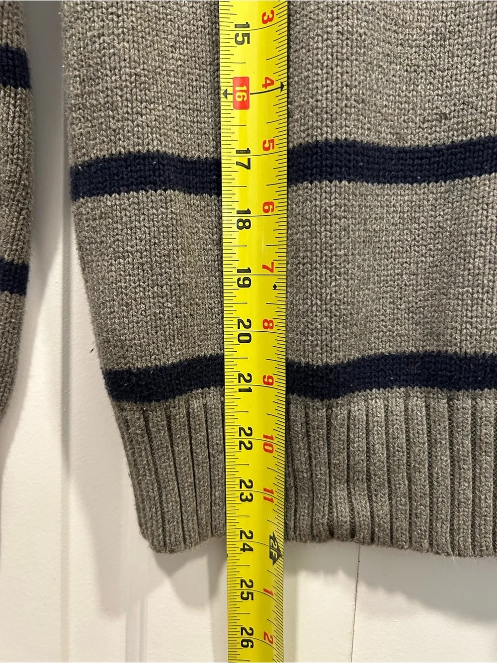 Polo Ralph Lauren Boys L 14-16 Gray Navy Striped Quarter Zip Sweater